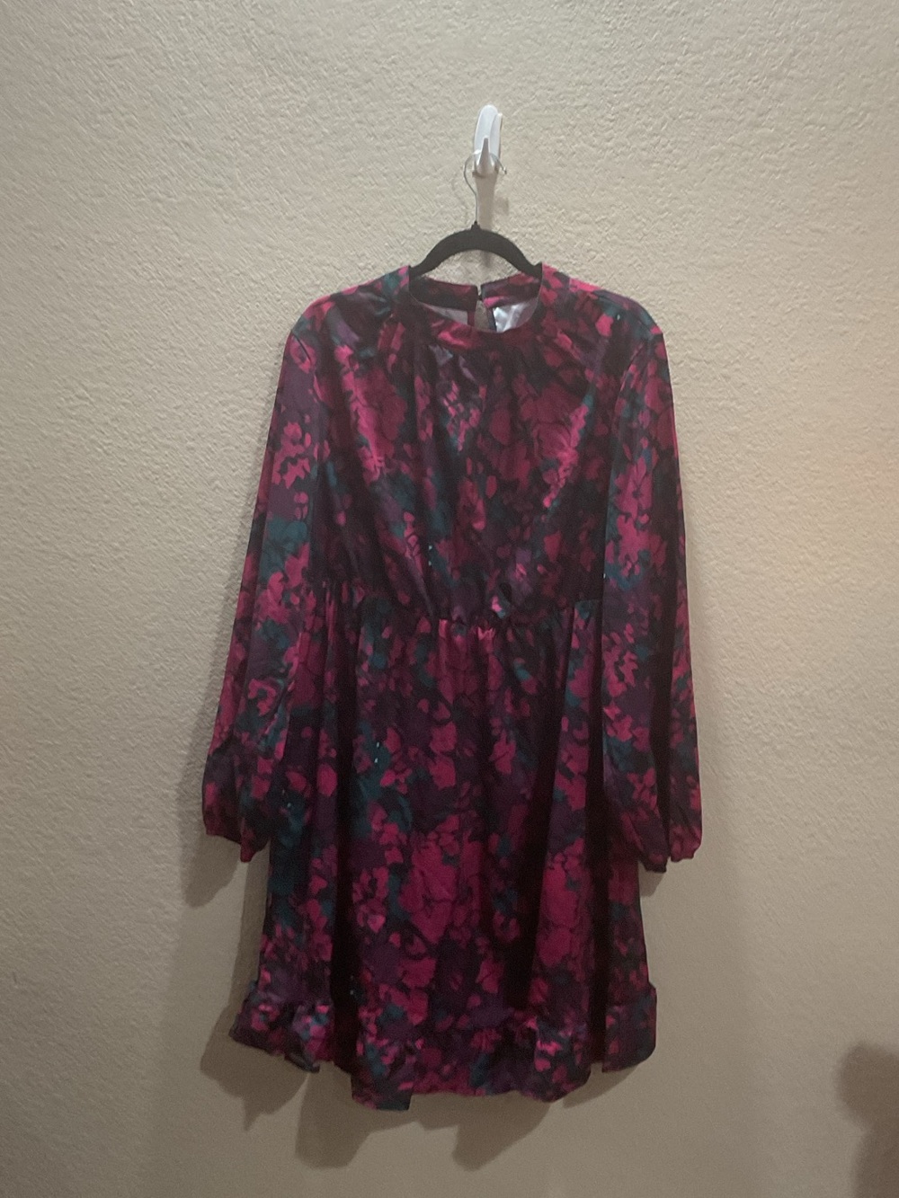 SHEIN Black Floral Long-Sleeve Mini Dress with Pink Accents